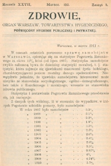 Zdrowie: organ Warsz. Towarzystwa Hygienicznego, poświęcony hygienie publicznej i prywatnej 1911, R. XXVII, nr 3