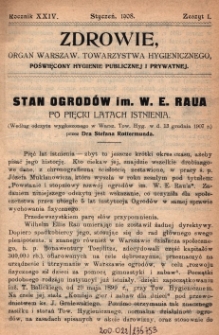 Zdrowie: organ Warsz. Towarzystwa Hygienicznego, poświęcony hygienie publicznej i prywatnej 1908, R. XXIV, z. 1