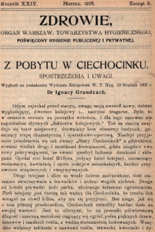 Zdrowie: organ Warsz. Towarzystwa Hygienicznego, poświęcony hygienie publicznej i prywatnej 1908, R. XXIV, z. 3