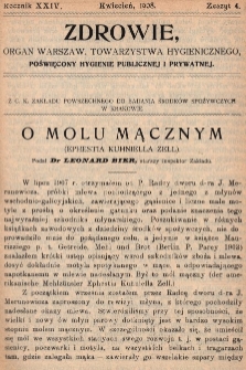 Zdrowie: organ Warsz. Towarzystwa Hygienicznego, poświęcony hygienie publicznej i prywatnej 1908, R. XXIV, z. 4
