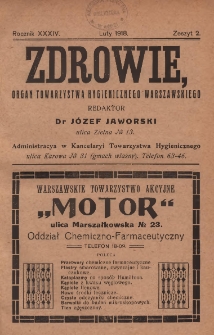 Zdrowie: organ Warsz. Towarzystwa Hygienicznego, poświęcony hygienie publicznej i prywatnej 1918, R. XXXIV, z. 2