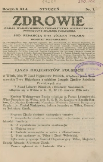 Zdrowie: organ Warsz. Towarzystwa Hygienicznego, poświęcony hygienie publicznej 1926, R. XLI, nr 1