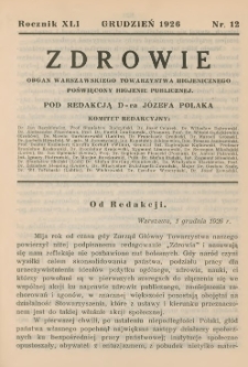 Zdrowie: organ Warsz. Towarzystwa Hygienicznego, poświęcony hygienie publicznej 1926, R. XLI, nr 12