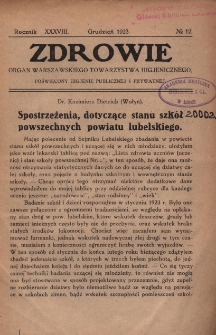 Zdrowie: organ Warsz. Towarzystwa Hygienicznego, poświęcony hygienie publicznej i prywatnej 1923, R. XXXVIII, nr 12