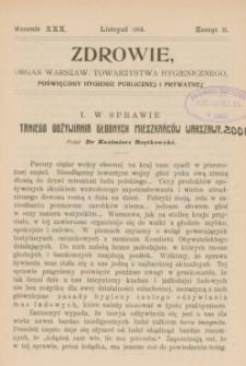 Zdrowie: organ Warsz. Towarzystwa Hygienicznego, poświęcony hygienie publicznej i prywatnej 1914, R. XXX, z. 11