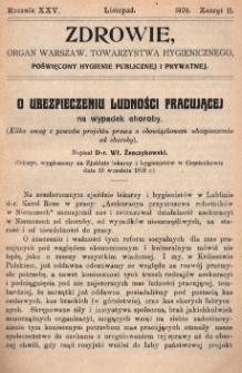 Zdrowie: organ Warsz. Towarzystwa Hygienicznego, poświęcony hygienie publicznej i prywatnej 1909, R. XXV, z. 11