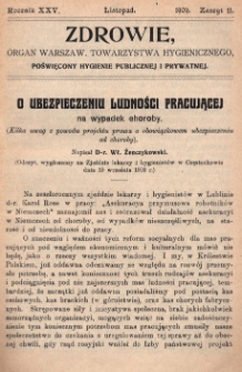 Zdrowie: organ Warsz. Towarzystwa Hygienicznego, poświęcony hygienie publicznej i prywatnej 1909, R.XXV, z.11