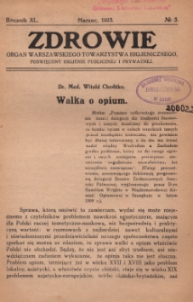 Zdrowie: organ Warsz. Towarzystwa Hygienicznego, poświęcony hygienie publicznej i prywatnej 1925, R. XL, nr 3