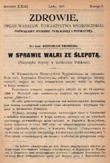 Zdrowie: organ Warsz. Towarzystwa Hygienicznego, poświęcony hygienie publicznej i prywatnej 1907, R. XXIII, z. 2