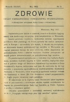 Zdrowie: organ Warsz. Towarzystwa Hygienicznego, poświęcony hygienie publicznej i prywatnej 1922, R. XXXVII, nr 5