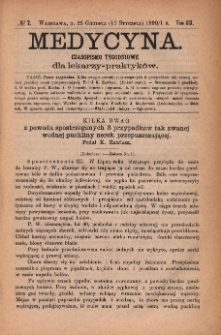 Medycyna : czasopismo tygodniowe dla lekarzy praktyków 1891, T. XIX, nr 2
