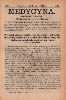 Medycyna : czasopismo tygodniowe dla lekarzy praktyk&oacute;w 1891, T. XIX, nr 7