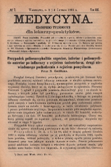 Medycyna : czasopismo tygodniowe dla lekarzy praktyków 1891, T. XIX, nr 7