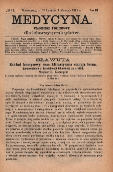 Medycyna : czasopismo tygodniowe dla lekarzy praktyk&oacute;w 1891, T. XIX, nr 10