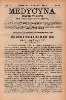 Medycyna : czasopismo tygodniowe dla lekarzy praktyk&oacute;w 1891, T. XIX, nr 20