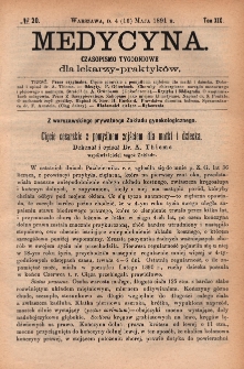 Medycyna : czasopismo tygodniowe dla lekarzy praktyków 1891, T. XIX, nr 20