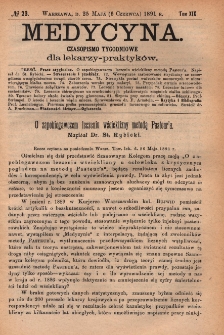 Medycyna : czasopismo tygodniowe dla lekarzy praktyków 1891, T. XIX, nr 23