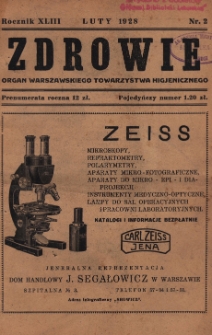 Zdrowie: organ Warsz. Towarzystwa Hygienicznego, poświęcony hygienie publicznej 1928, R. XLIII, nr 2