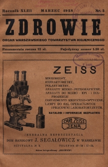 Zdrowie: organ Warsz. Towarzystwa Hygienicznego, poświęcony hygienie publicznej 1928, R. XLIII, nr 3