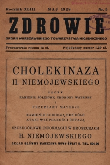 Zdrowie: organ Warsz. Towarzystwa Hygienicznego, poświęcony hygienie publicznej 1928, R. XLIII, nr 5