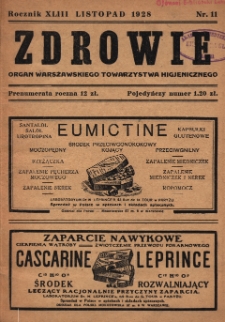 Zdrowie: organ Warsz. Towarzystwa Hygienicznego, poświęcony hygienie publicznej 1928, R. XLIII, nr 11