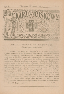 Lekarz wojskowy: tygodnik poświęcony medycynie wojskowej i ogólnej 1921, R. II, nr 8