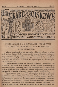 Lekarz wojskowy: tygodnik poświęcony medycynie wojskowej i ogólnej 1920, R. 1, nr 23
