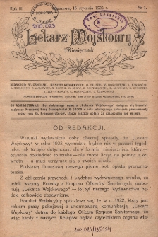 Lekarz wojskowy: miesięcznik 1922, R. III, nr 1