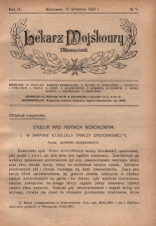 Lekarz wojskowy: miesięcznik 1922, R. III, nr 9