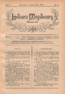 Lekarz wojskowy: miesięcznik 1922, R. III, nr 10