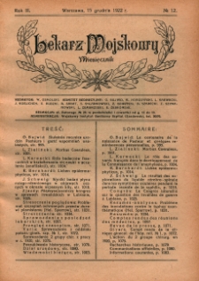 Lekarz wojskowy: miesięcznik 1922, R. III, nr 12