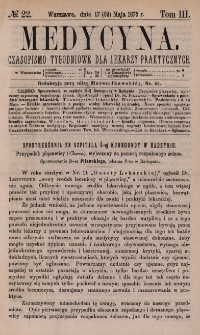 Medycyna : czasopismo tygodniowe dla lekarzy praktycznych 1875, T. III, nr 22