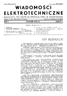 Wiadomości Elektrotechniczne : miesięcznik pod naczelną redakcją prof. M. Pożaryskiego. R. I nr 1 (1933)