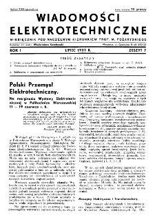 Wiadomości Elektrotechniczne : miesięcznik pod naczelną redakcją prof. M. Pożaryskiego. R. I nr 7 (1933)