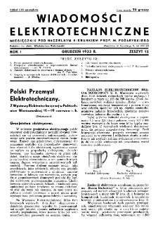 Wiadomości Elektrotechniczne : miesięcznik pod naczelną redakcją prof. M. Pożaryskiego. R. I nr 12 (1933)