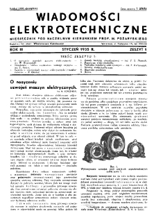 Wiadomości Elektrotechniczne : miesięcznik pod naczelną redakcją prof. M. Pożaryskiego. R. III nr 1 (1935)