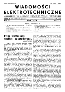Wiadomości Elektrotechniczne : miesięcznik pod naczelną redakcją prof. M. Pożaryskiego. R. III nr 2 (1935)