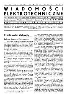 Wiadomości Elektrotechniczne : miesięcznik pod naczelną redakcją prof. M. Pożaryskiego. R. III nr 4 (1935)