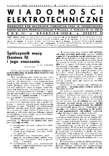 Wiadomości Elektrotechniczne : miesięcznik pod naczelną redakcją prof. M. Pożaryskiego. R. III nr 12 (1935)