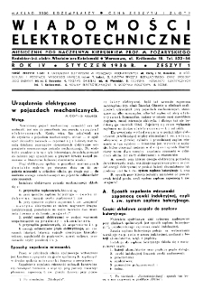 Wiadomości Elektrotechniczne : miesięcznik pod naczelną redakcją prof. M. Pożaryskiego. R. IV nr 1 (1936)