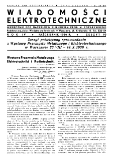 Wiadomości Elektrotechniczne : miesięcznik pod naczelną redakcją prof. M. Pożaryskiego. R. IV nr 10 (1936)