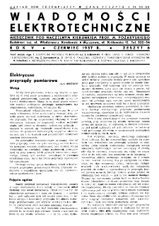 Wiadomości Elektrotechniczne : miesięcznik pod naczelną redakcją prof. M. Pożaryskiego. R. V nr 6 (1937)