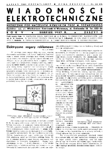 Wiadomości Elektrotechniczne : miesięcznik pod naczelną redakcją prof. M. Pożaryskiego. R. V nr 8 (1937)