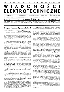 Wiadomości Elektrotechniczne : miesięcznik pod naczelną redakcją prof. M. Pożaryskiego. R. V nr 9 (1937)