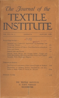 The Journal of the Textile Institute Vol. XIII No. 1 (1922)