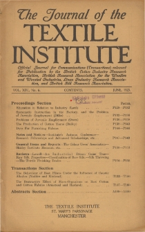 The Journal of the Textile Institute Vol. XIV No. 6 (1923)