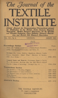The Journal of the Textile Institute Vol. XIV No. 8 (1923)