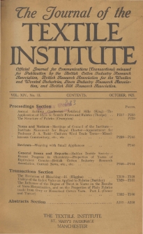The Journal of the Textile Institute Vol. XIV No. 10 (1923)