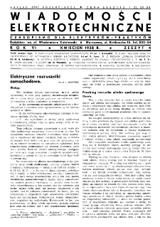 Wiadomości Elektrotechniczne : miesięcznik pod naczelną redakcją prof. M. Pożaryskiego. R. VI nr 4 (1938)