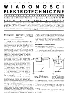 Wiadomości Elektrotechniczne : miesięcznik pod naczelną redakcją prof. M. Pożaryskiego. R. VI nr 5 (1938)